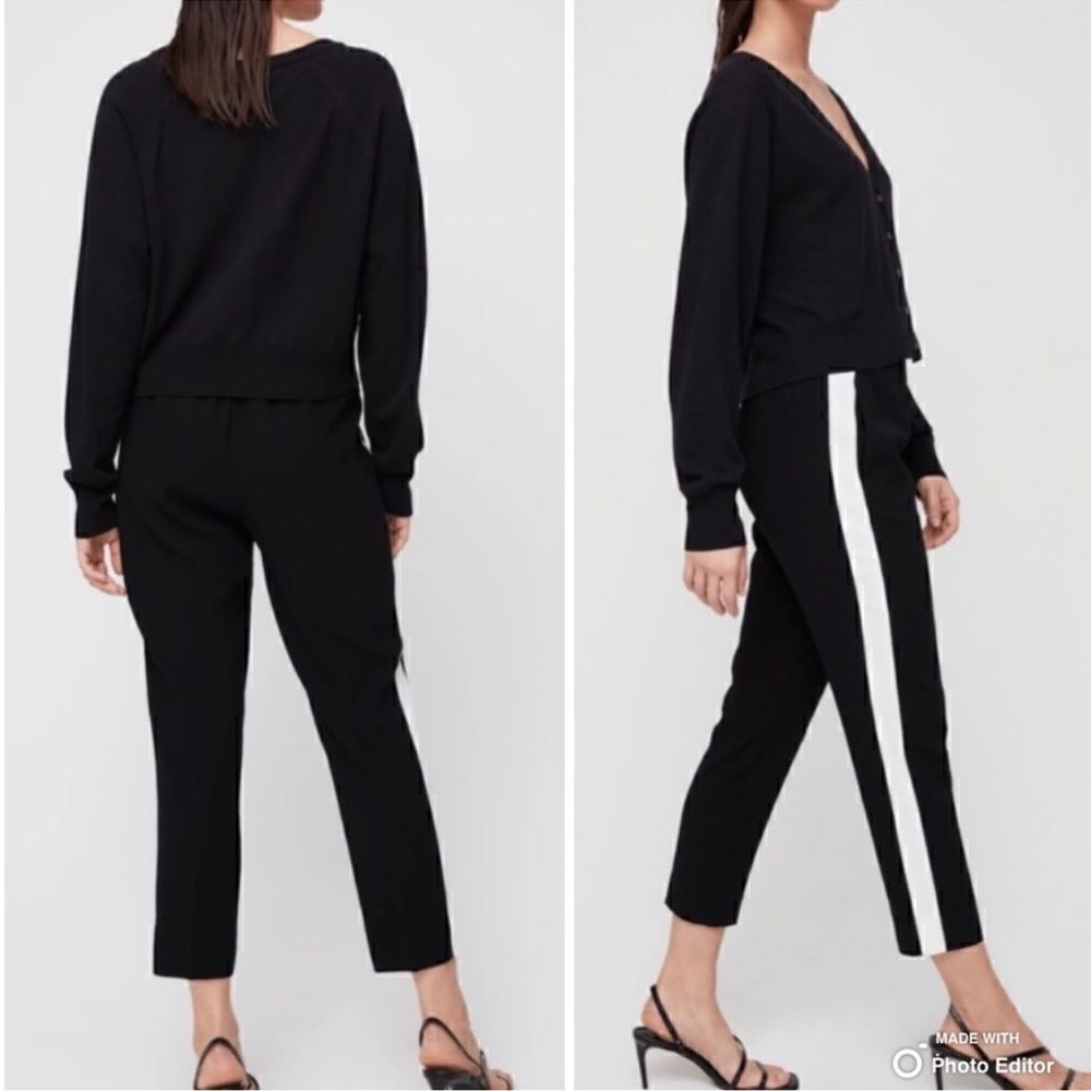 Aritzia Babaton Dexter Pants Pull-on Black White Stripe Tuxedo Trousers 0